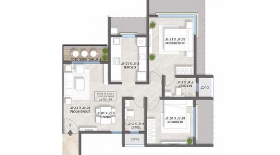 Jpv-Pratap-cress-Floor-Plan- 2 BHK -661 Sqft